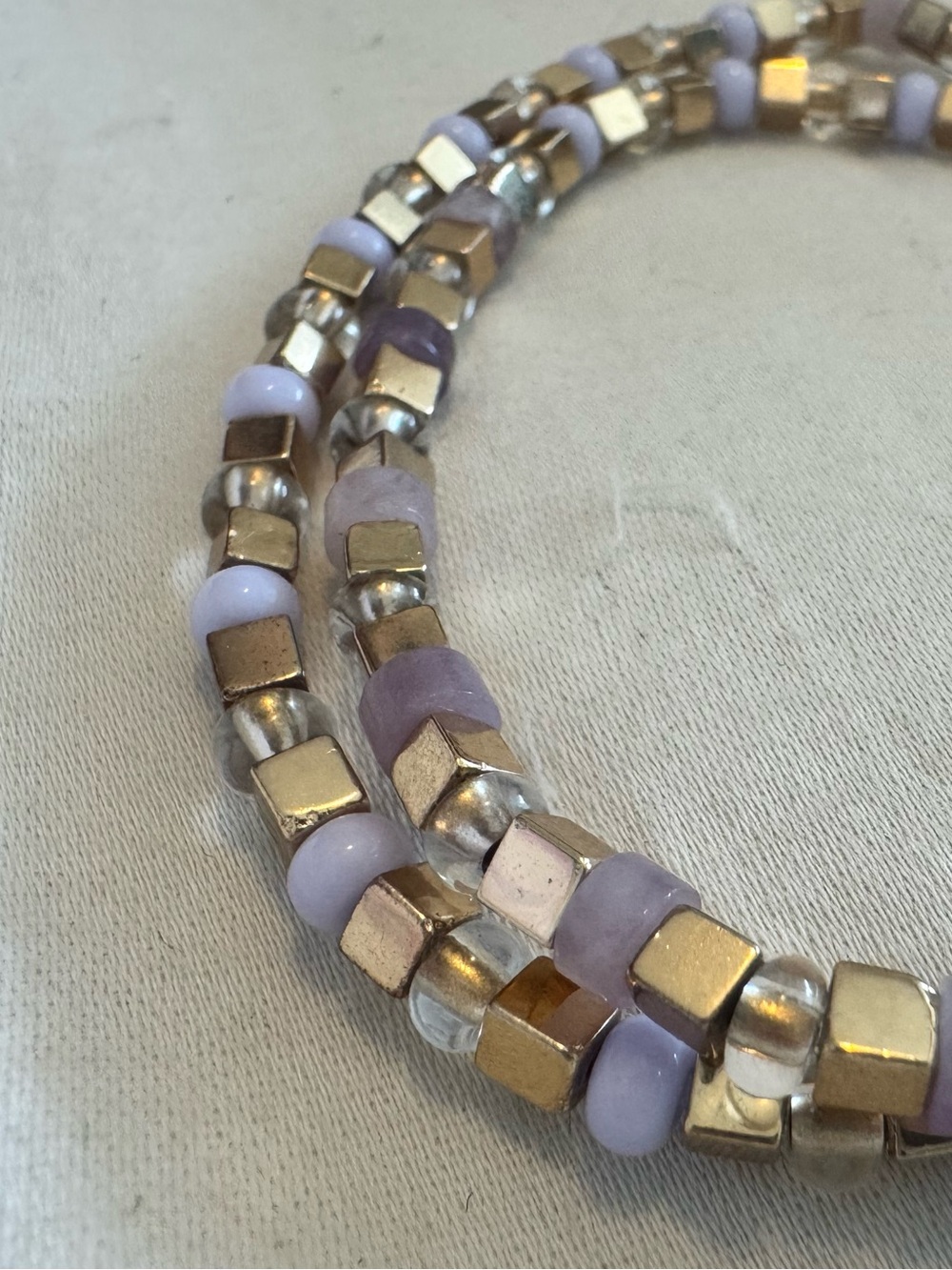 Lavender & Gold Beaded Stretchy Double Wrap Bracelet - Women Jewelry - Picture 2 of 2